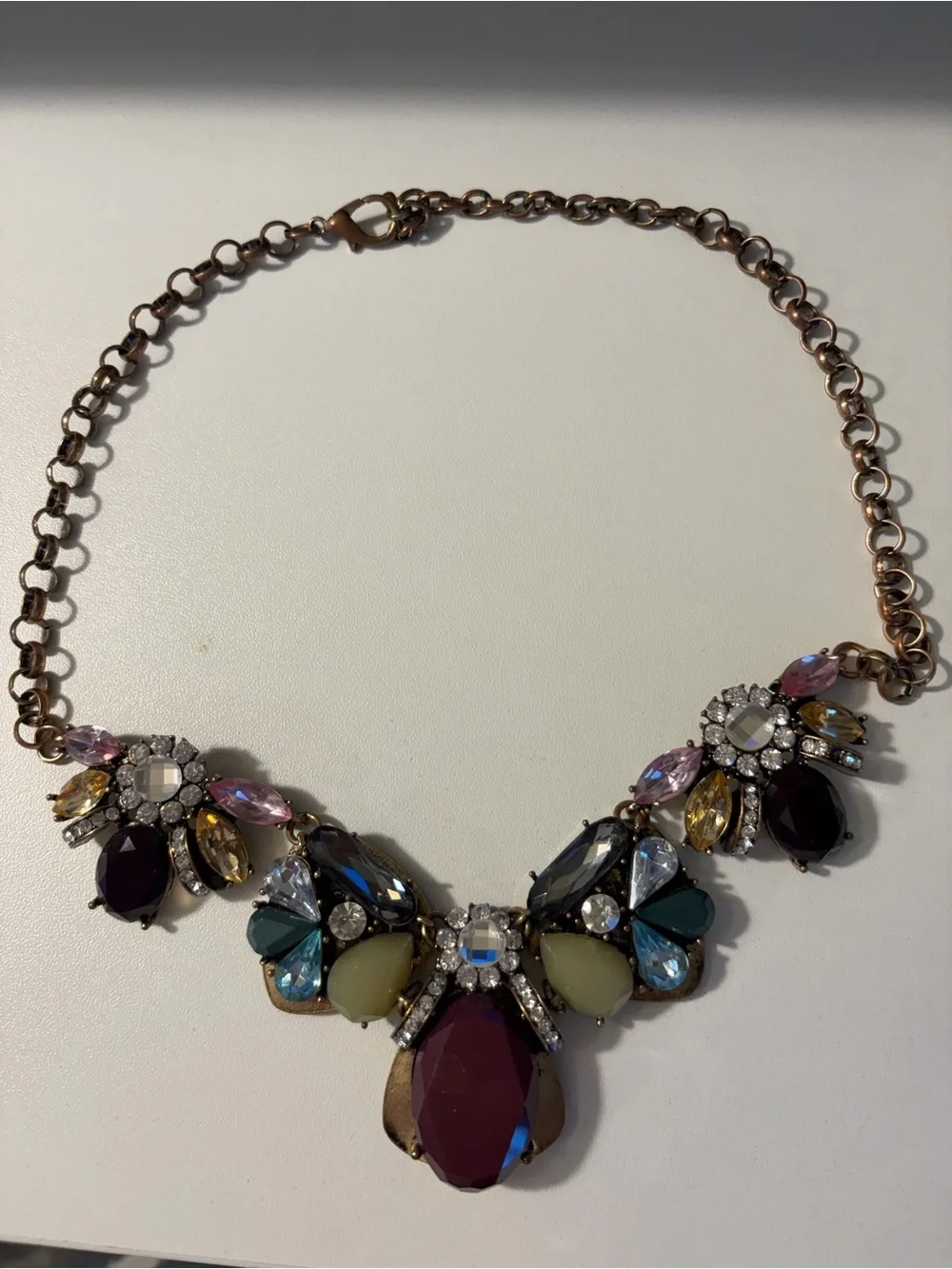 Multicolor Statement Crystal Bib Necklace in purple, pink, blue